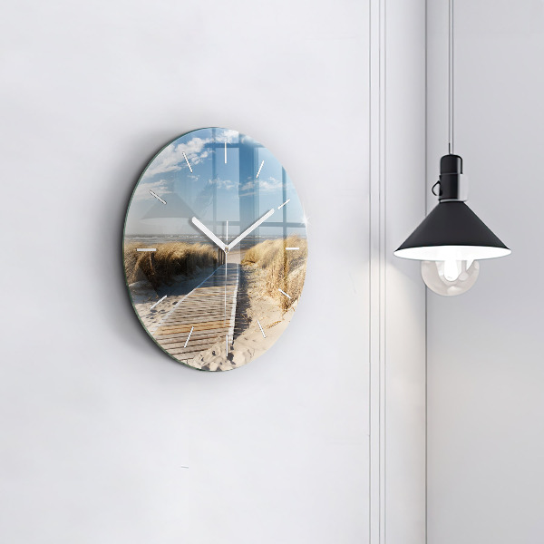 Round glass wall clock View of the beach
