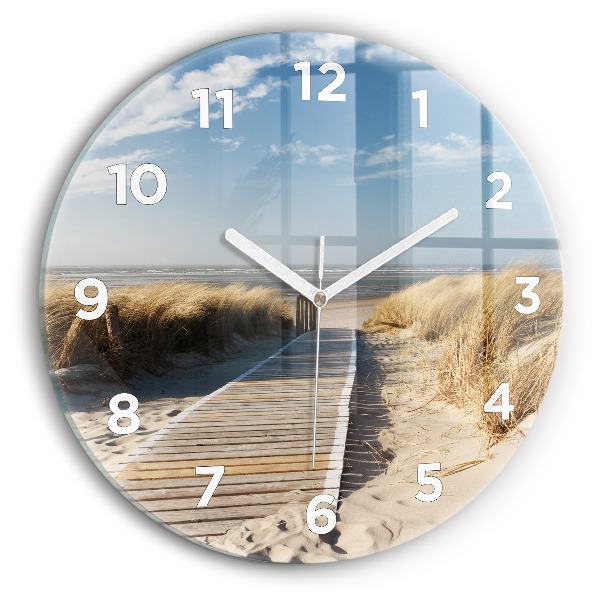 Round glass wall clock View of the beach