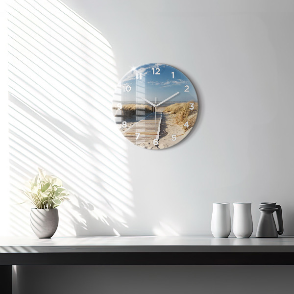 Round glass wall clock View of the beach