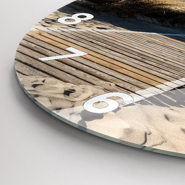 Round glass wall clock View of the beach