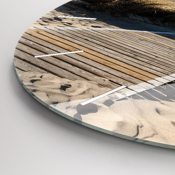 Round glass wall clock View of the beach