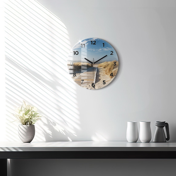 Round glass wall clock View of the beach