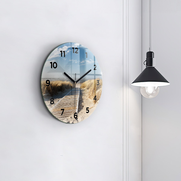 Round glass wall clock View of the beach