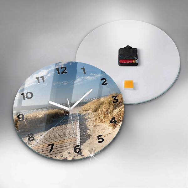 Round glass wall clock View of the beach