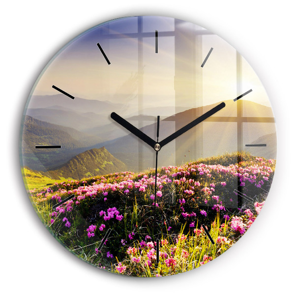 Round glass wall clock Mountain landscape