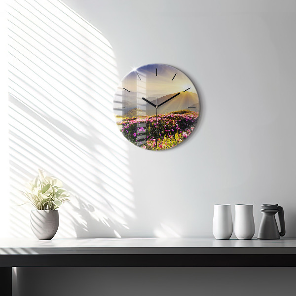 Round glass wall clock Mountain landscape