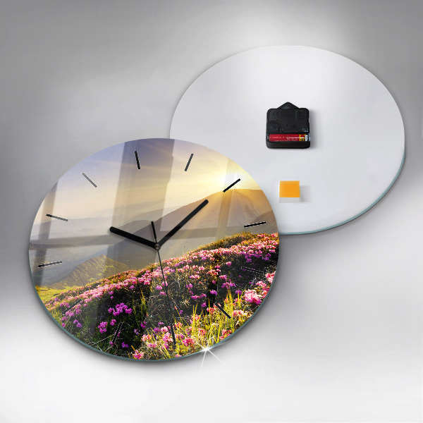 Round glass wall clock Mountain landscape