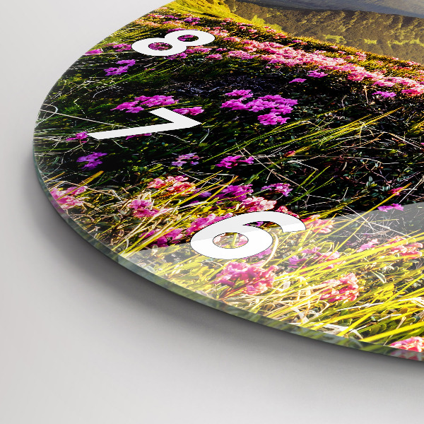Round glass wall clock Mountain landscape