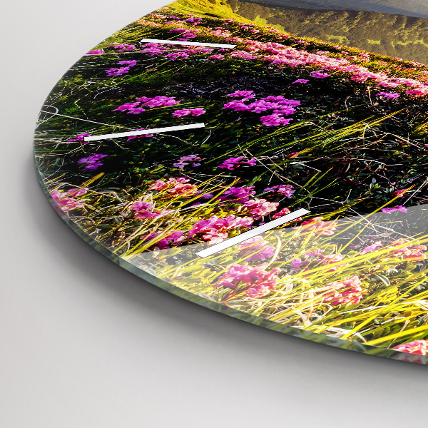 Round glass wall clock Mountain landscape