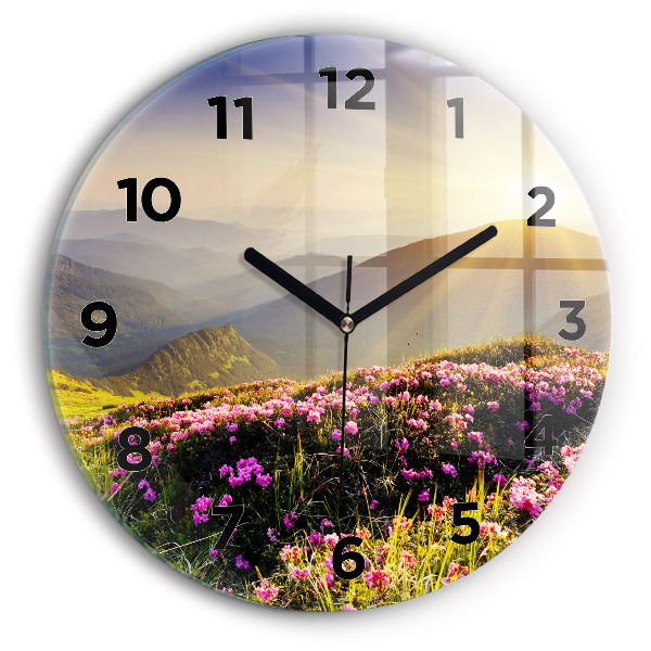Round glass wall clock Mountain landscape