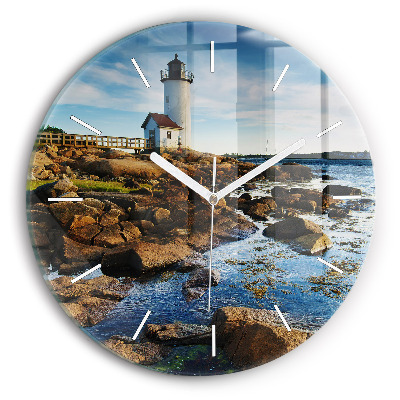 Round glass wall clock Annisquam Lighthouse
