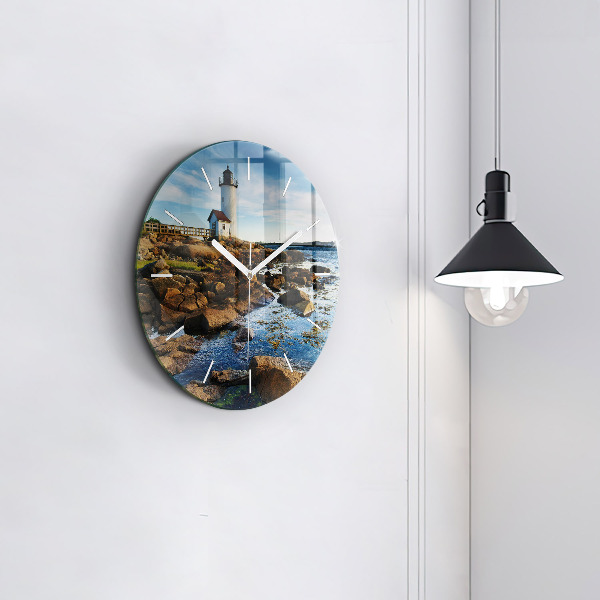 Round glass wall clock Annisquam Lighthouse