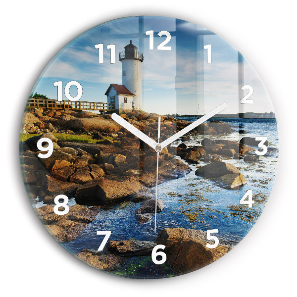 Round glass wall clock Annisquam Lighthouse