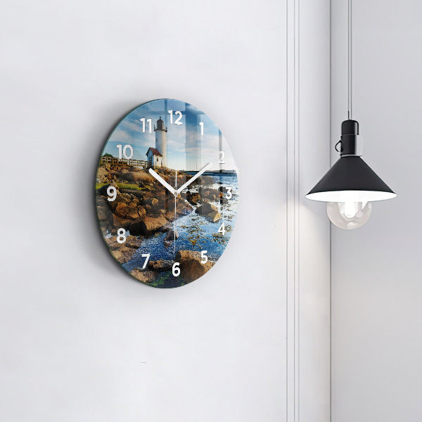 Round glass wall clock Annisquam Lighthouse