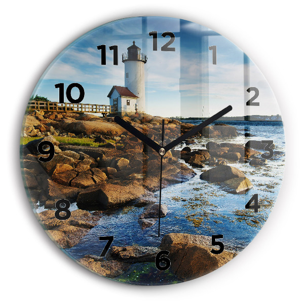Round glass wall clock Annisquam Lighthouse
