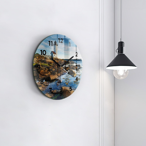 Round glass wall clock Annisquam Lighthouse