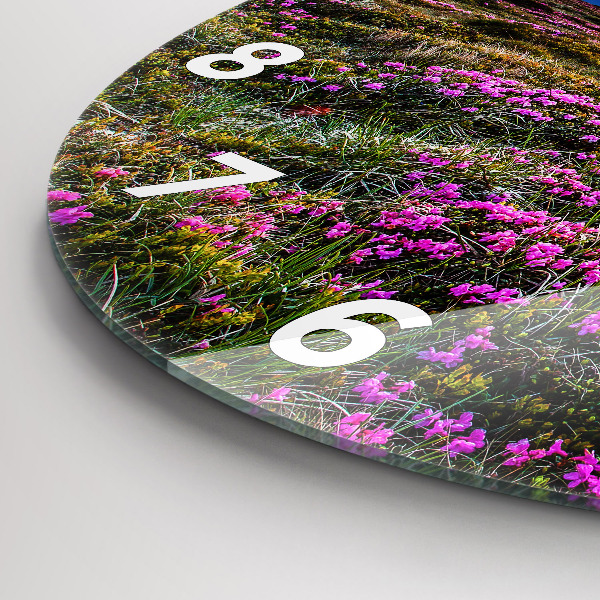 Round glass wall clock Sunrise and flowers