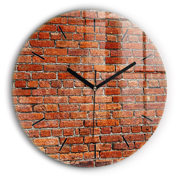Round glass wall clock Old brick wall