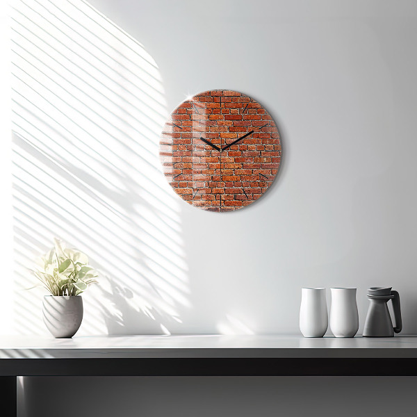 Round glass wall clock Old brick wall