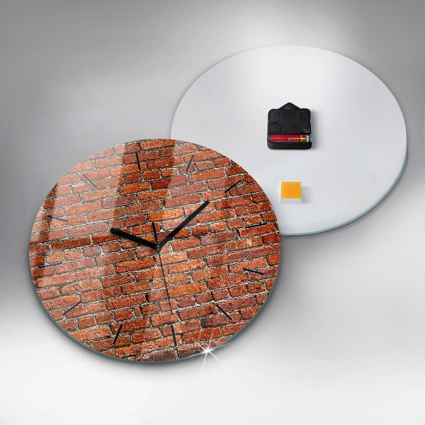 Round glass wall clock Old brick wall