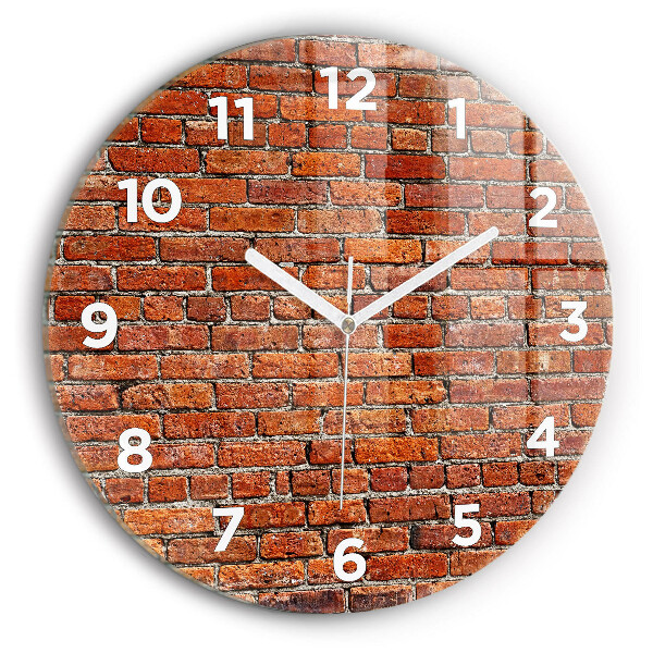Round glass wall clock Old brick wall