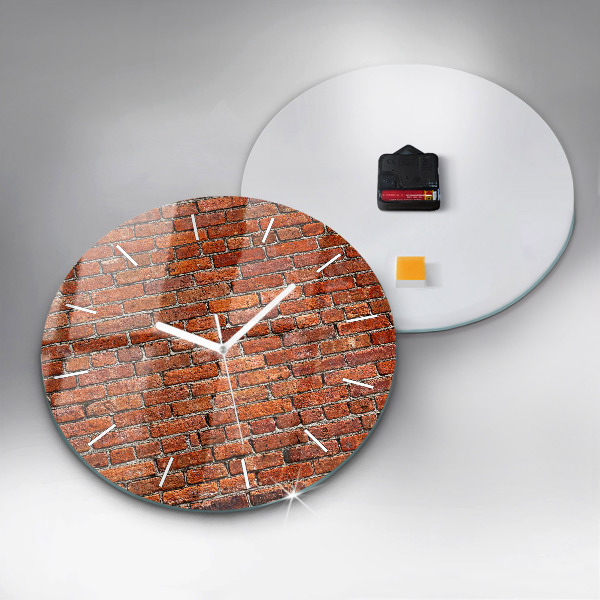 Round glass wall clock Old brick wall
