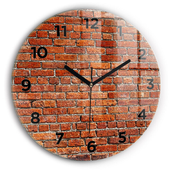Round glass wall clock Old brick wall