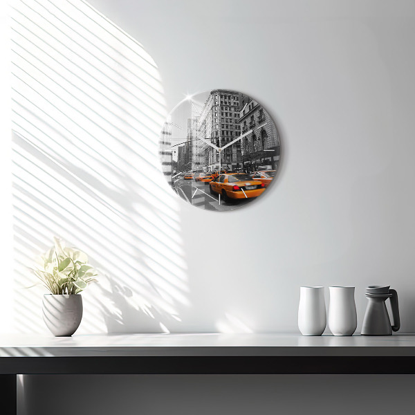 Round glass wall clock Manhattan and Taxis
