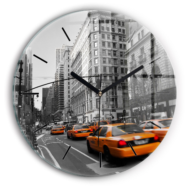 Round glass wall clock Manhattan and Taxis