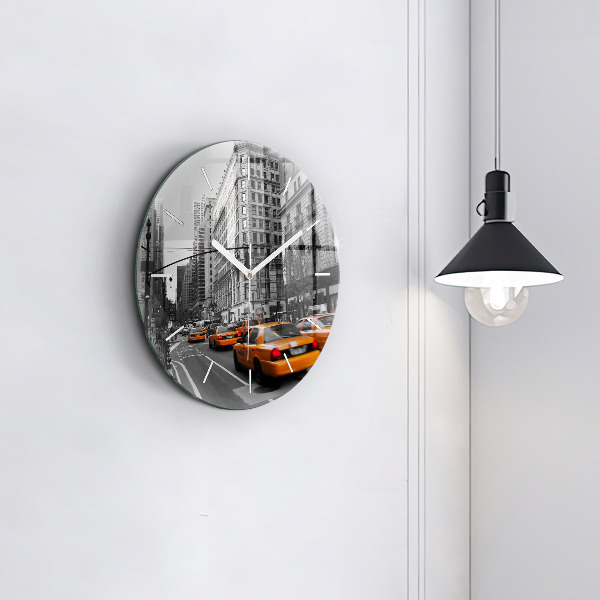 Round glass wall clock Manhattan and Taxis