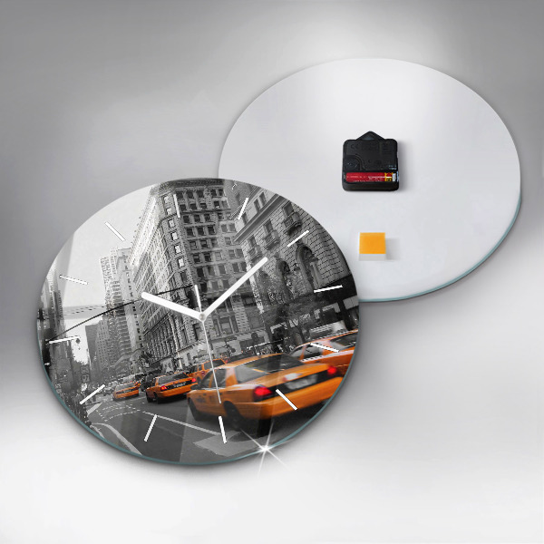 Round glass wall clock Manhattan and Taxis