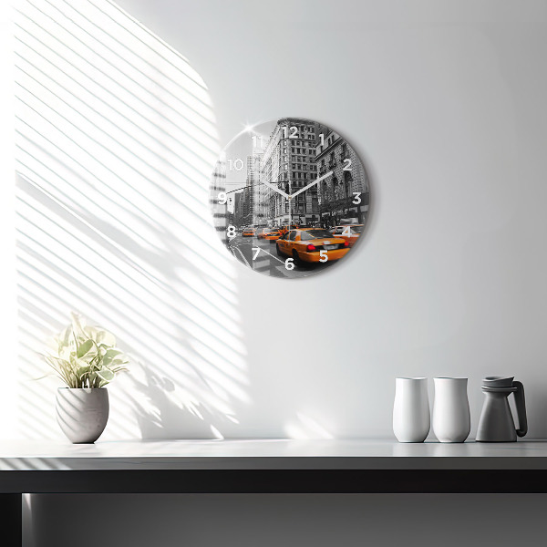 Round glass wall clock Manhattan and Taxis