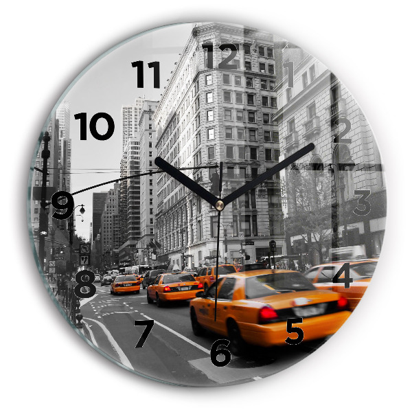 Round glass wall clock Manhattan and Taxis