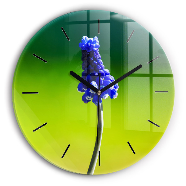 Round glass wall clock Blue flowers