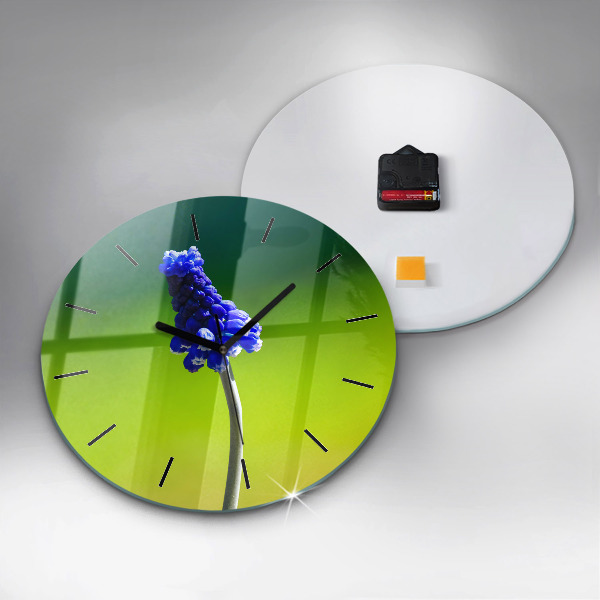 Round glass wall clock Blue flowers