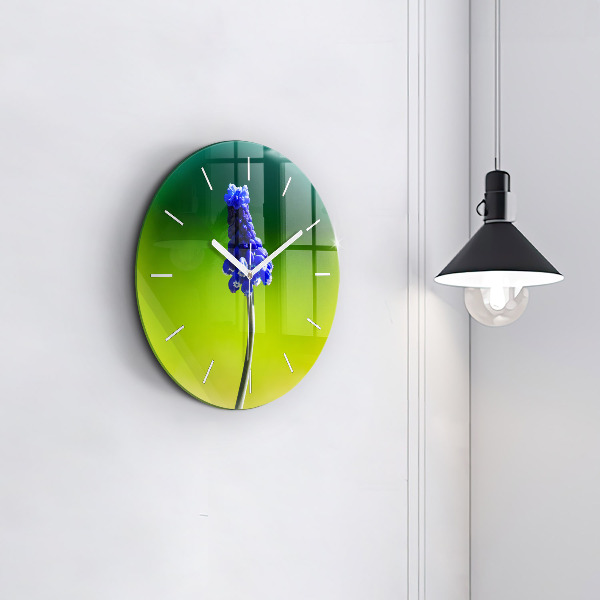 Round glass wall clock Blue flowers