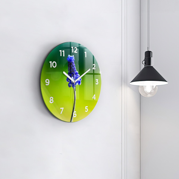 Round glass wall clock Blue flowers