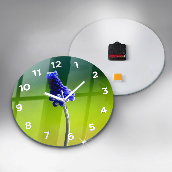 Round glass wall clock Blue flowers