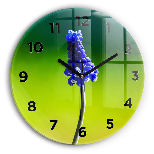 Round glass wall clock Blue flowers