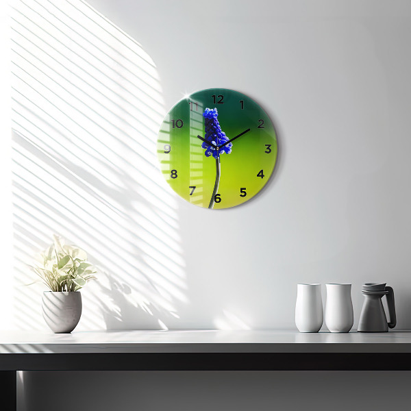 Round glass wall clock Blue flowers
