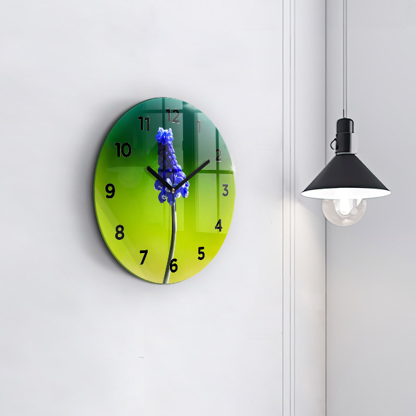 Round glass wall clock Blue flowers