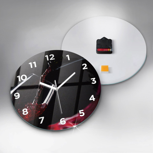 Round glass wall clock Red wine