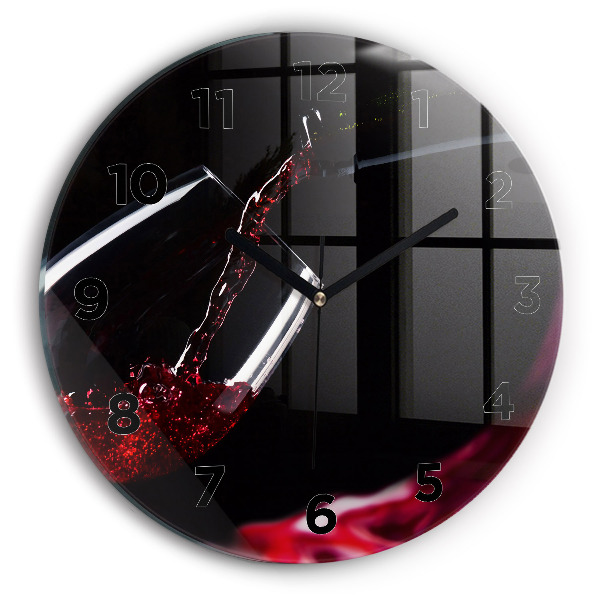 Round glass wall clock Red wine