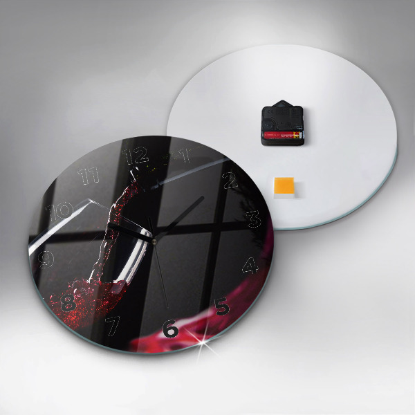 Round glass wall clock Red wine