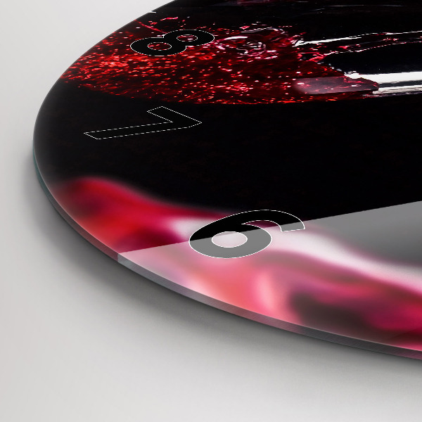 Round glass wall clock Red wine