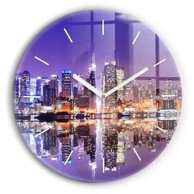 Round glass wall clock New York City at Night
