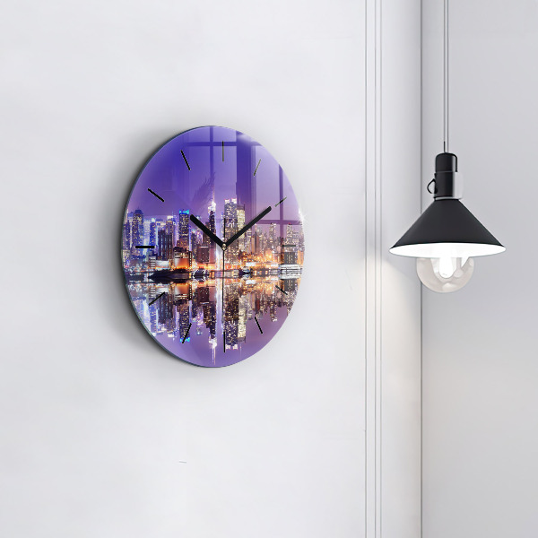 Round glass wall clock New York City at Night