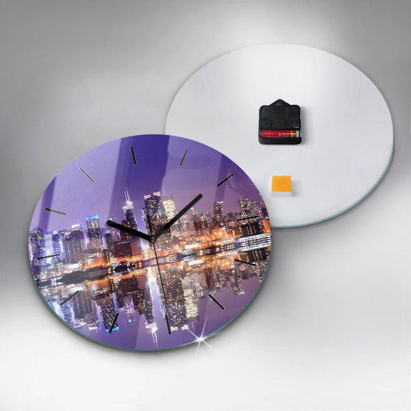 Round glass wall clock New York City at Night