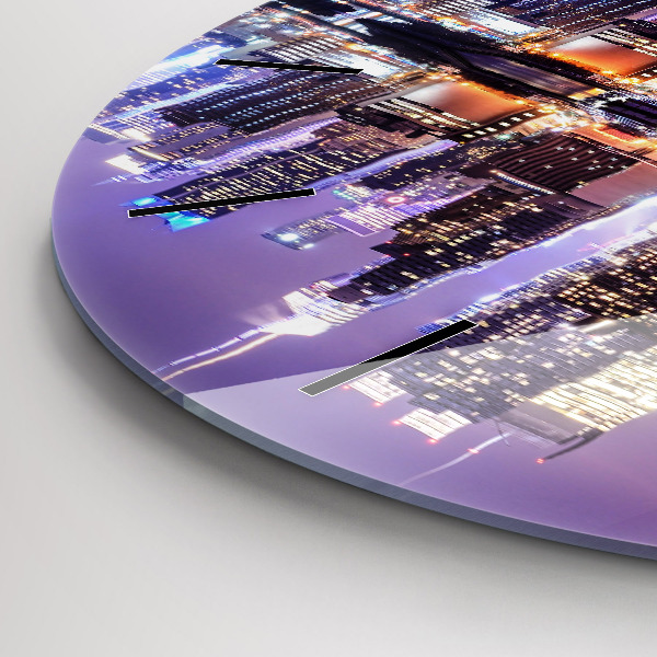 Round glass wall clock New York City at Night