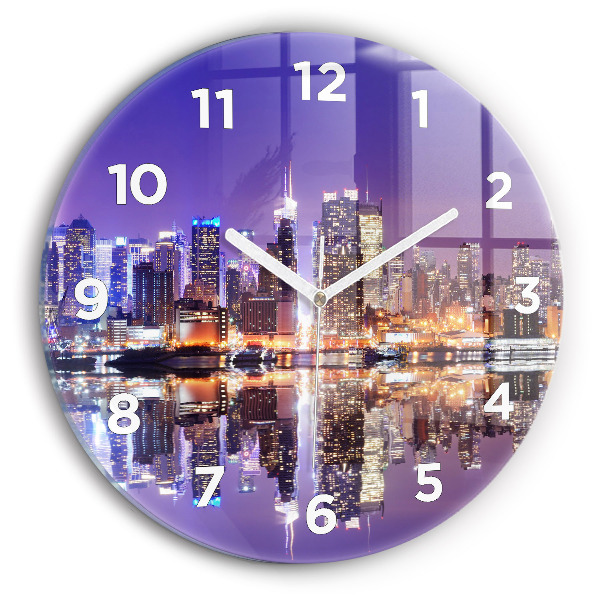 Round glass wall clock New York City at Night